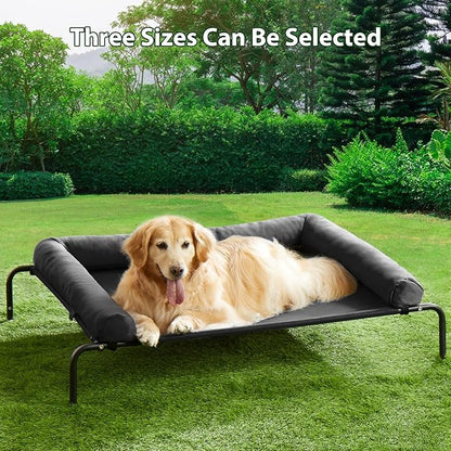 Cooling Elevated Dog Bed for Large Dogs – Waterproof Raised Dog Cot with Slope Headrest, Breathable Teslin Mesh, Durable & Portable Pet Bed for Indoor and Outdoor Use, Black