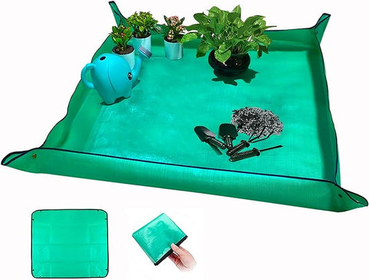 BIUWING Plant Repotting Mat,Waterproof Transplanting Mat,Foldable Indoor Succulent Potting Mat for Garden, Portable Gardening Mat for Indoor Plant Transplanting and Mess Control (39.4"*39.4" Green)
