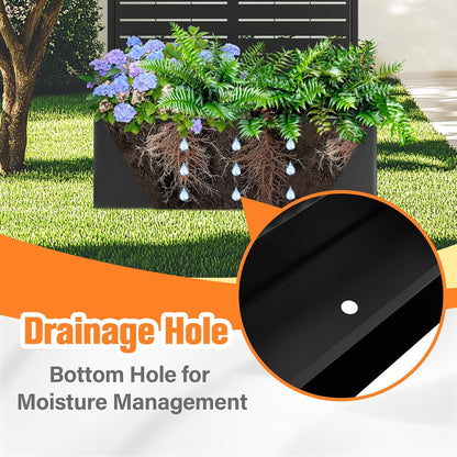 Metal Planter Box with Trellis, Raised Garder Bed with Drainage Hole, Privacy Screen & Trellis for Climbing Plants, Outdoor Plant Stands, 35''L×16''W×71''H, Black