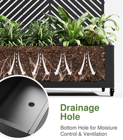 Casaphoria Metal Raised Garden Bed with Trellis and Wheels, 72"x35"x16" Arched Planter Box for Climbing Plants, Vegetables & Vines, Features Drainage Holes and Privacy Screen (Black-Parallel)