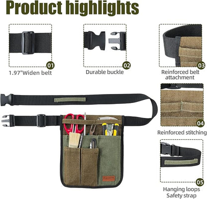 Garden Tool Belt for Men & Women, Denim Slim 4-Pocket Adjustable Garden Apron - Lightweight Utility Belt for Gardening, DIY, Carpenter, Painting, Seamstress, and Crafting Tool Pouch (Green)