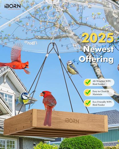 iBorn Platform Bird Feeder Tray Bird Feeders for Outdoors 10.6"x10.6" Platform Feeder with Large Capacity 3 LBS, Recycled Plastic & Cedar Look, Waterproof, Raw