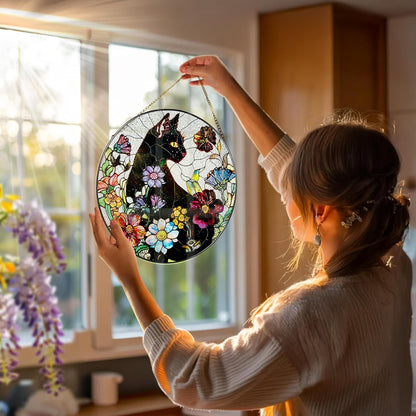 Stained Glass Window Hanging, 8 Inch Black Cat Sun Catcher, Stained Glass Suncatcher, Suncatchers for Windows, Window Decor Hanging, Cats Lover Gifts, Cat Lover Decor, Gifts for Cats Lovers