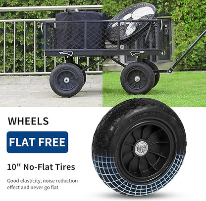 BILT HARD 400 lbs 10" Flat Free Tires Steel Garden Cart with 180° Rotating Handle and Removable Sides, 4 Cu.Ft Capacity Utility Heavy Duty Garden Carts and Wagons