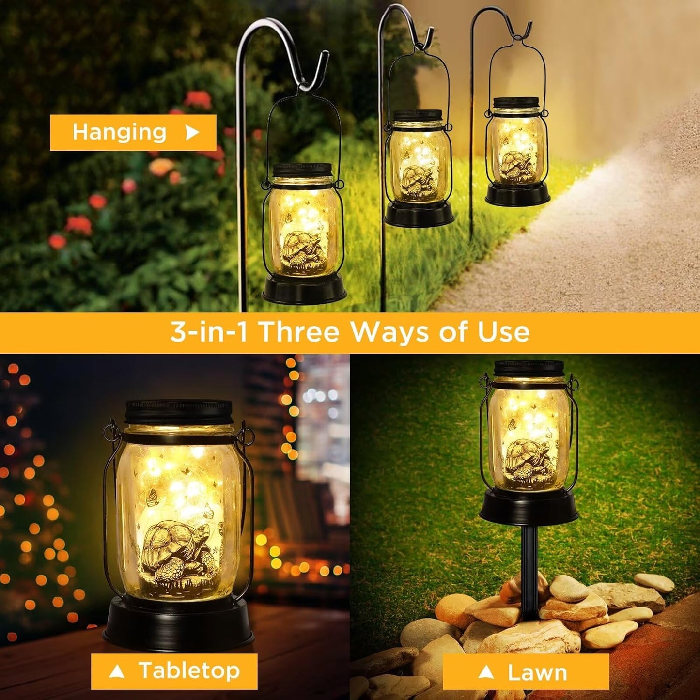 Tortoise Gifts for Women/Men Turtle Lovers Solar Lantern Mom Birthday, Mothers Day, Christmas Gifts, Turtle Solar Garden Decoration Outside for Yard, Patio,Backyard,Porch, Torches