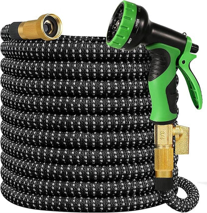 100 ft Expandable Garden Hose, 2025 New Ultra Lightweight Kink Free Flexible Water Hose 100ft, 10 Pattern Spray Nozzle, Leak-Proof Solid Brass Fittings, High-Density Outer Fabric & Durable Latex Core