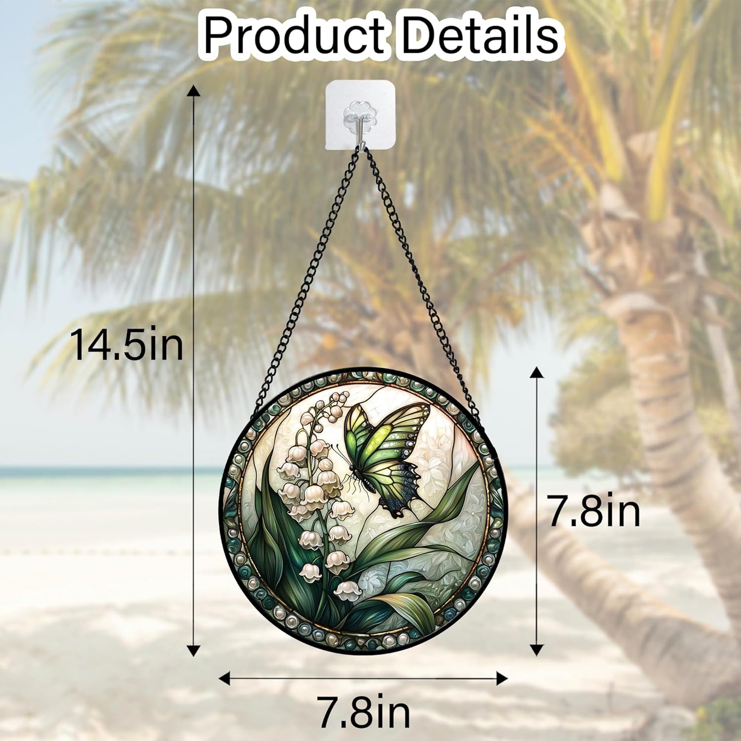 Stained Glass Window Hanging, Lily of The Valley Flower Butterfly Suncatcher for Doors Home Sun Catchers Decoration and Christmas, Mother's Day Birthday Gifts for Women, Men, Mom 7.8 in