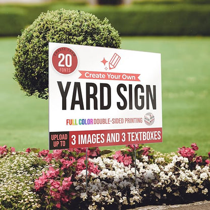 24x18" Double Sided Custom Yard Sign with Metal Stakes, Personalized Full Color Corrugated Yard Sign for Outdoors, Front and Back Custom Printed Personalized Lawn Signs 10 Pack (Design 3)