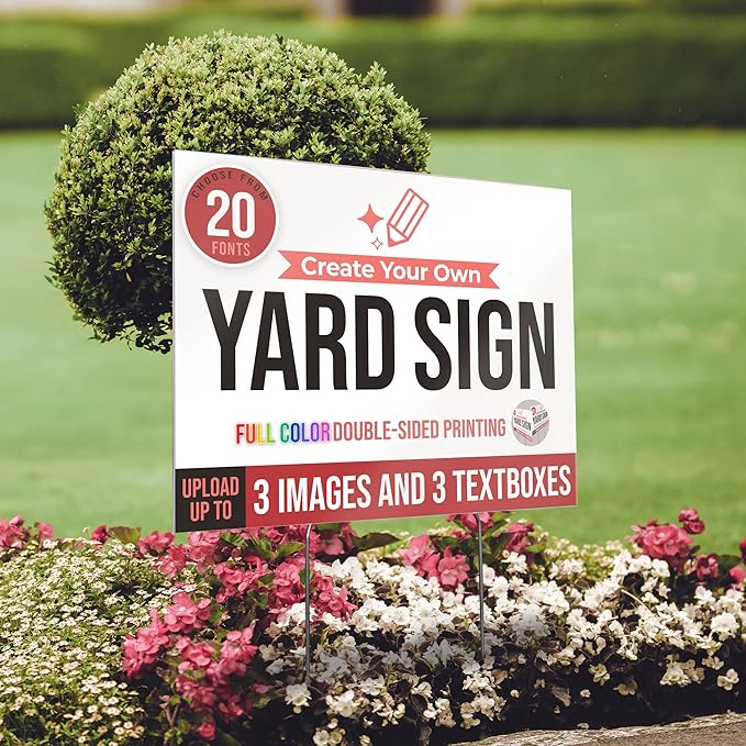 24x18" Double Sided Custom Yard Sign with Metal Stakes, Personalized Full Color Corrugated Yard Sign for Outdoors, Front and Back Custom Printed Personalized Lawn Signs 10 Pack (Design 1)