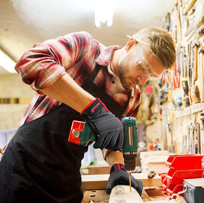 DULFINE Flex Grip Mechanic Work Gloves for Men,Black and Red Utility Safety Working Gloves Touch Screen,Excellent Grip,Ideal for Working on Cars and Outdoor Jobs(XX-Large)