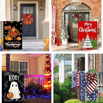 Seasonal Garden Flags Set of 12, Double Sided12x18 Inch Yard Flags, Small Garden Flags for Outside, Christmas Garden Flag, Fall Winter Halloween Outdoor Flag, Holiday Garden Decor for All Season