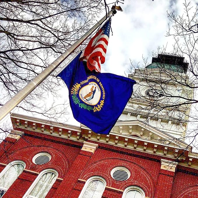XIFAN Premium Kentucky State Flag 3x5 ft Outdoor, Double Sided Embroidered Image, Heavy Duty 210D Nylon KY Flags, the Strongest Longest Lasting for Outside with Sewn Stripes/Brass Grommets