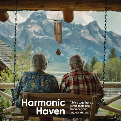 Nature’s Melody Premiere Grande Tunes Wind Chimes – Outdoor Windchime with 6 Tubes Tuned to E Pentatonic Scale, Rustproof Aluminum, Beech Wood & S Hook Hanger for Sympathy, Memorial Gift or Zen Garden