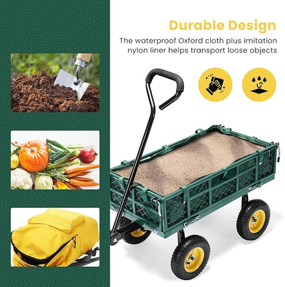VIVOHOME Heavy Duty 400 Lbs Capacity Mesh Steel Garden Cart Folding Utility Wagon with Removable Sides Green