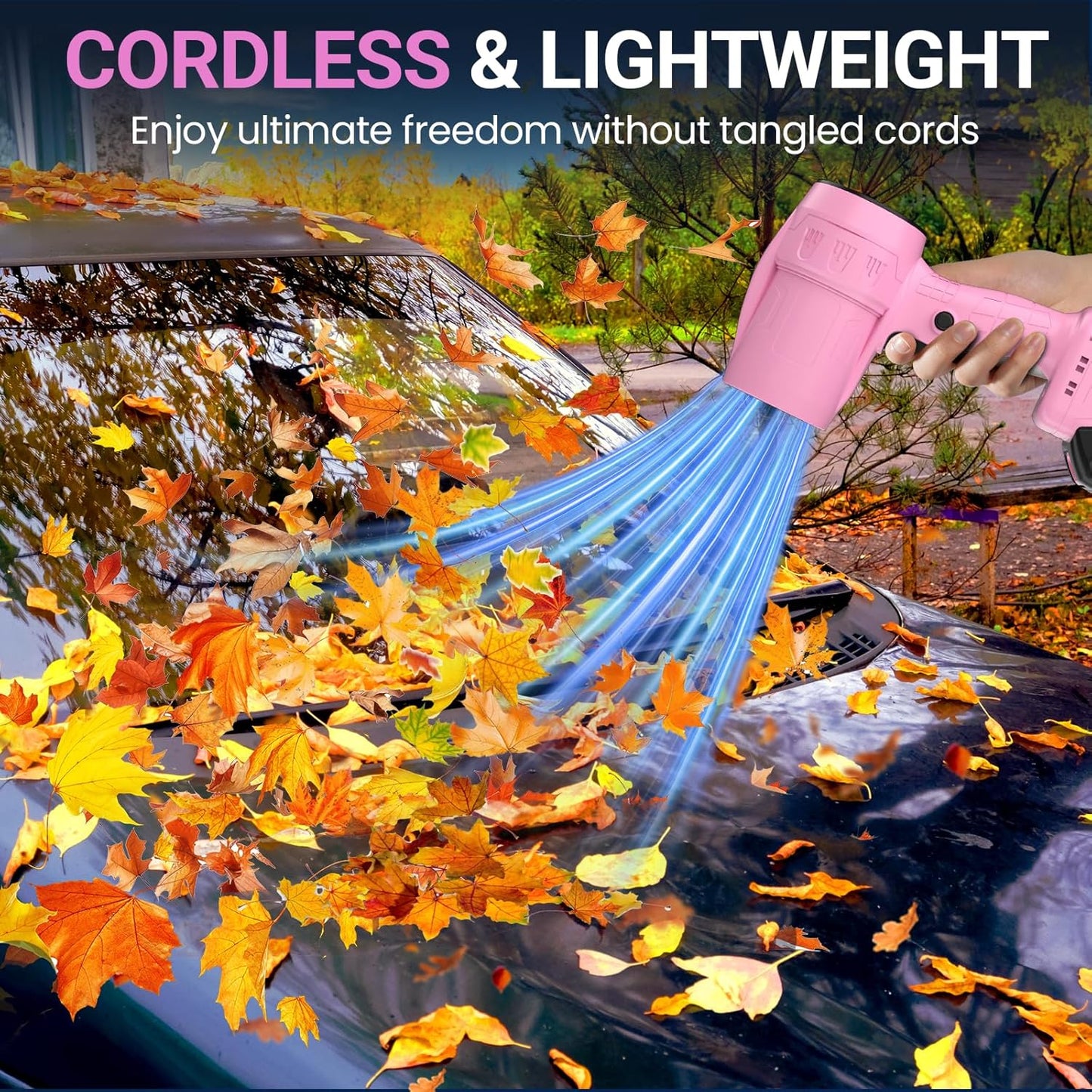 Handheld Electric Cordless Leaf Blower – 500,000RPM Mini Turbo Jet Blower with 2×4.0Ah Batteries & Charger, Lightweight for Patio, Lawn, Garage Cleaning (Pink)