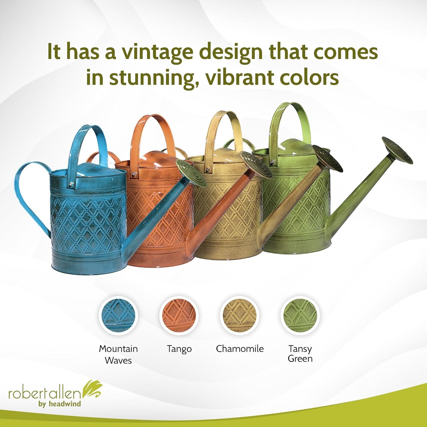 Robert Allen Home & Garden MPT01500 Wexley Metal Watering Can, 2 Gallon, Tansy Green