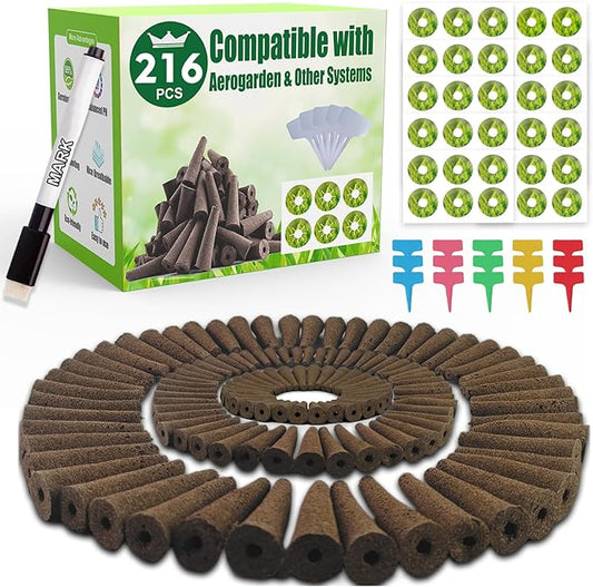 216 pcs Seed Pods Kit for Aerogarden, Grow Sponges for Hydroponics Growing System, Grow Pods for Aerogarden Kit with 100 Hydroponic Grow Sponges, 100 Pod Labels, 15 Tags, 1 Pen, Packaging May Vary