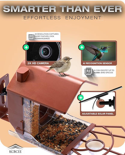 Smart Bird Feeder with Camera Solar Powered - 2K HD Live Video - AI Bird Recognition - Instant App Alerts - Weatherproof Design - Birdwatching for Nature Lovers - Capture Wildlife