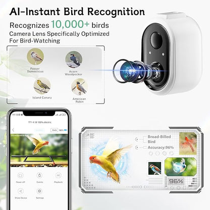TT Nature Bird Feeder with Camera, Upgraded 1.5L Smart Bird Feeder with AI Identify for 10000+ Bird Species, Auto Capture Bird & Real-time Notifications, Ideal Gift for Bird Lover (Wooden Roof)
