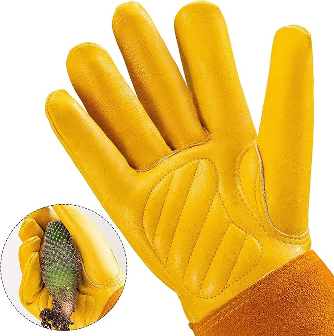 Acdyion Gardening Gloves for Women/Men Rose Pruning Thorn & Cut Proof Long Forearm Protection Gauntlet, Resistant Thick Cowhide Leather Work Garden Gloves