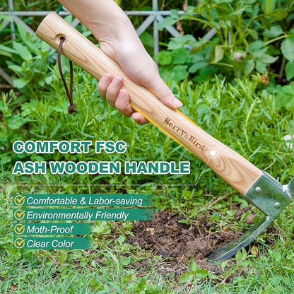 Berry&Bird Gardening Pick Axes, Stainless Steel Pickaxe Mattock Hoe with Wooden Handle, Heavy Duty Pick Axe Hand Tool for Transplanting Digging Planting Loosening Soil Camping or Prospecting
