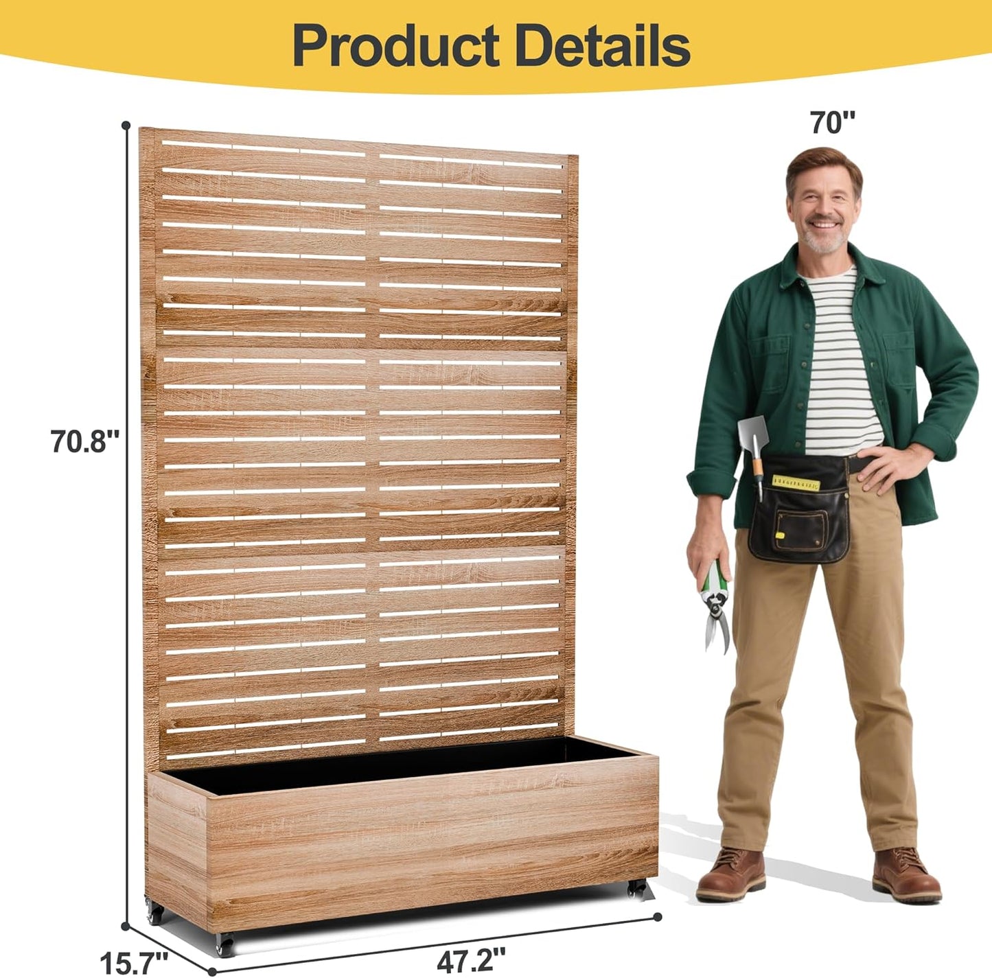 Raised Garden Bed with Trellis and Wheels,73"x35"x16" Metal Raised Garden Bed,Wood Finish Metal Planter with Climbing Trellis for Vines & Vegetables