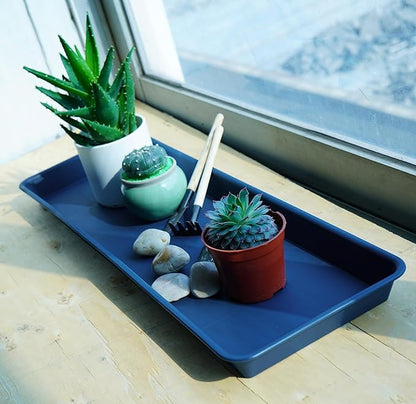 6 Pack of Plastic Plant Trays, Rectangular Plant Saucers for Indoors Outdoor, Water Drip Trays for Flower Pot Planter, Windowsill (6 X 11 Inch, Blue)