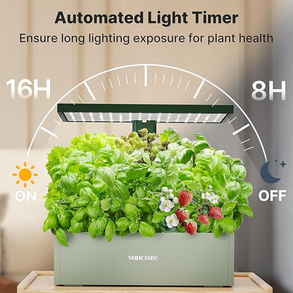 SUNCOZE 20 Pods Hydroponics Growing System Kit, Indoor Herb Garden with Grow Light 30W, 10L Large Water Tank with Adjustable Height to 25", Quiet Pump, Gardening Gifts, Green