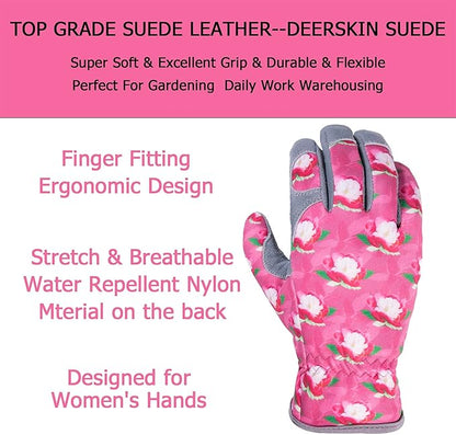 SKYDEER Premium Genuine Deerskin Suede Women's Gardening Gloves, Ultra-Soft Padded, Comfort Fit for Work (SD6612/M)