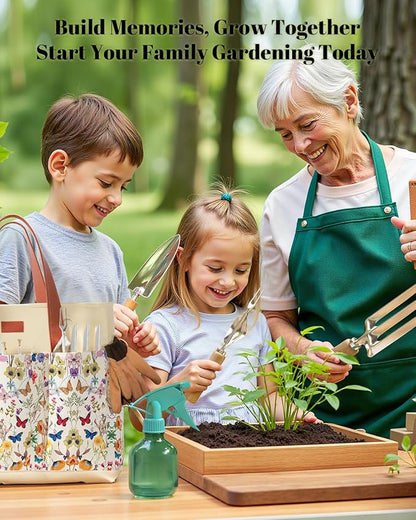 VerdantVibes 9-Piece Garden Tool Set - Heavy Duty Gardening Hand Tools with Ergonomic Non-Slip Grips, Rust-Resistant Shovel, Trowel, Rake, Pruner & Storage Bag - Ideal Gardening Gifts for Women