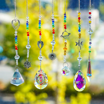 Suncatcher Crystal Prisms Hang Pendants Garden Window Sun Catcher Rainbow Chandelier Beads Chain Ornament, Pack of 7