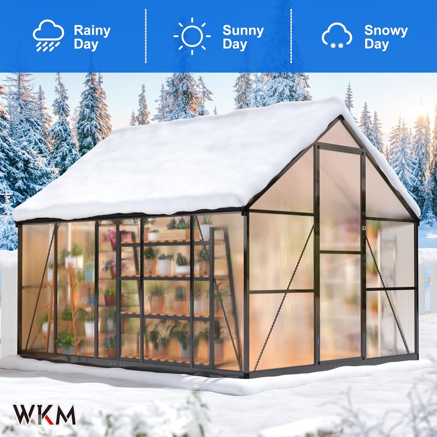 WKM 8x10 FT Greenhouse for Outdoors, Quick-fit Structure Green House with Window for Ventilation, Aluminum Greenhouses for Garden Backyard, Black