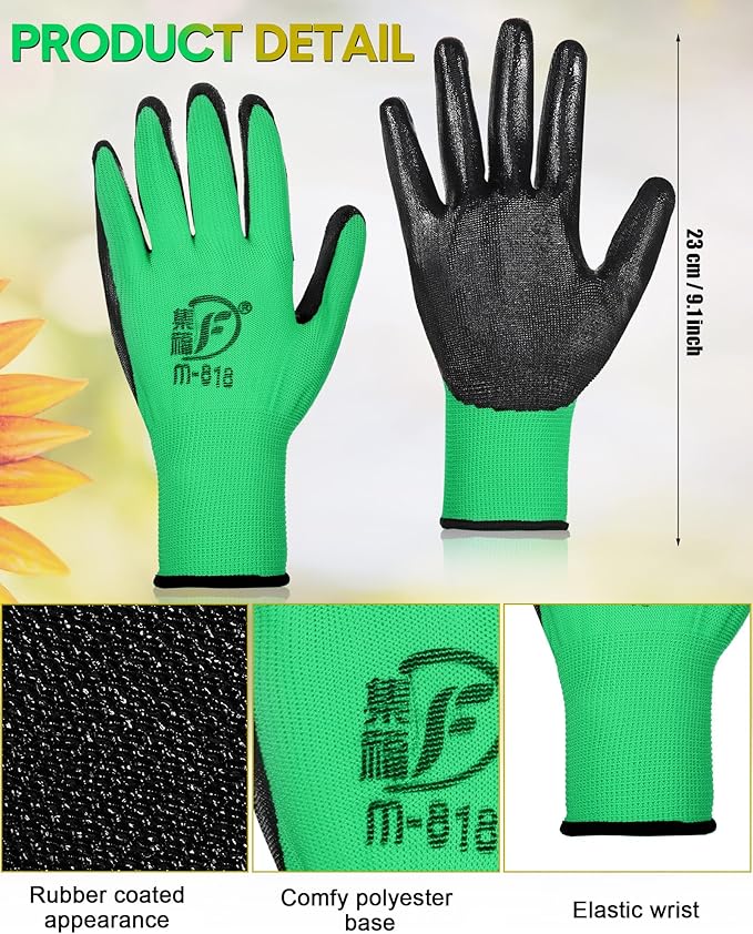 Honeydak 36 Pairs Gardening Gloves for Men Women Breathable Rubber Coated Garden Gloves