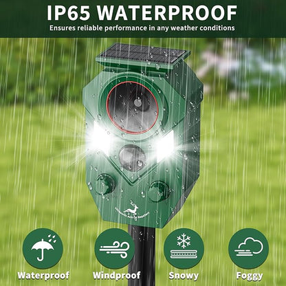 Ultrasonic Deer Repellent Devices Outdoor, 4 Pack Solar Animal Repellent Outdoor for Yard Garden Rabbit Repellent Device Effective Repel Cat, Dog, Squirrel, Deer, Raccoon, Rabbit, and Skunk