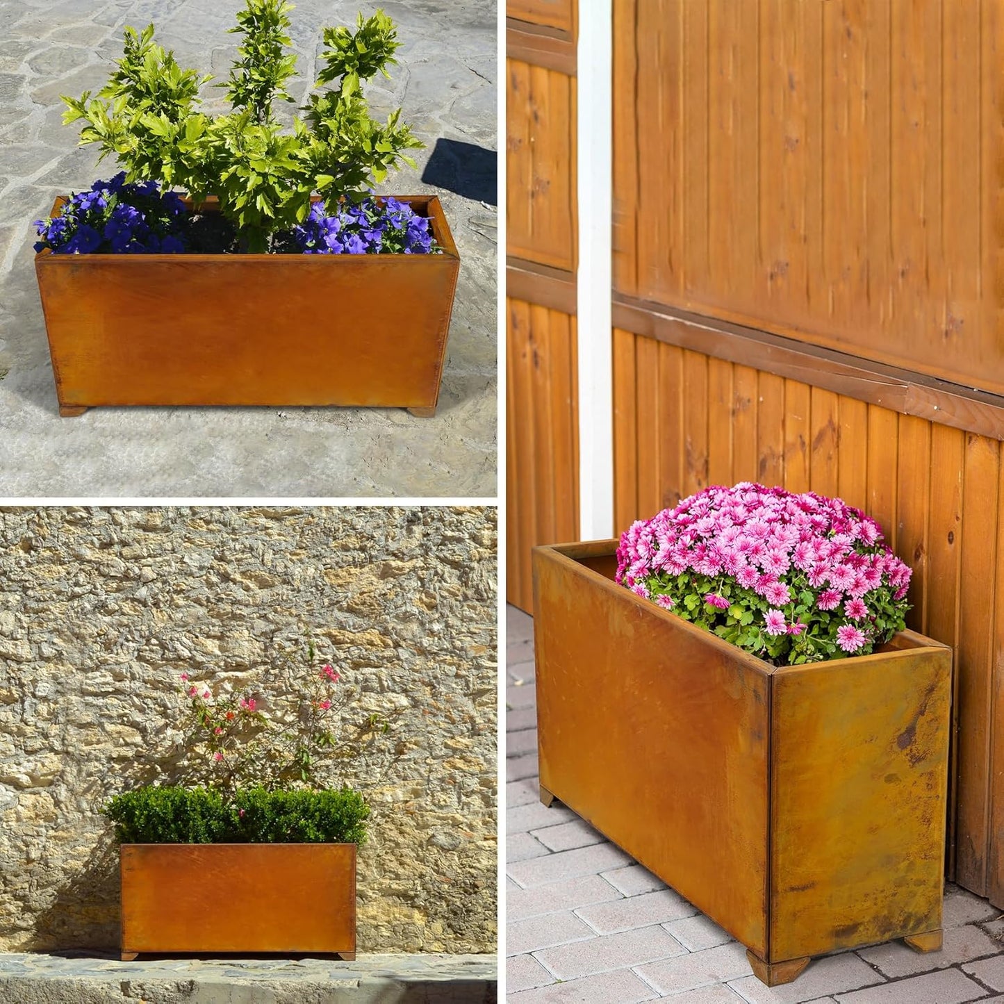 Stanbroil Corten Steel Planter Box for Outdoor Patio - 32 X10 X16 Inch Large Rectangular Metal Planter Box with Natural Rusty and Drainage Holes for Raising Flower, Plants