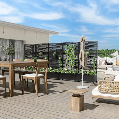 Casaphoria Metal Raised Garden Bed with Trellis and Wheels, 72"x35"x16" Planter Box for Climbing Plants, Vegetables & Vines, Features Drainage Holes and Privacy Screen (Black-Shine)