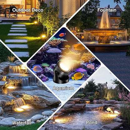 POPOSOAP Pond Lights, 4-in-1 Warm White Underwater Pond Lights, IP68 Waterproof LED Landscape Spotlights for for Pond, Garden, Patio, Fountain, Pool, Waterfall Decoration(4 Head Lamps)
