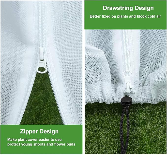 Plant Covers Freeze Protection – 35" × 50" Reusable Plant Protector Bag with Drawstring and Zipper for Plants Trees Shrub, Frost Jacket Warm Blanket for Freeze Frost Protection Season Extension