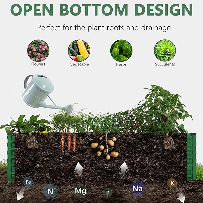 FOOWIN 4pcs 8x4x2ft Galvanized Raised Garden Bed, Planter Raised Garden Boxes Outdoor, Large Metal Raised Beds for Gardening, Garden Bed for Vegetables, Flowers, Herb,478 Gallon Capacity, Green