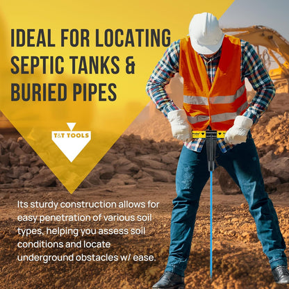 T&T Tools 48-Inch Mighty Probe Insulated Soil Probe – 3/8" Hex Rod Heavy Duty Steel T-Handle Probe for Landscaping, Utility Locating, Soil Testing & Wastewater, USA Made – 1 Pack