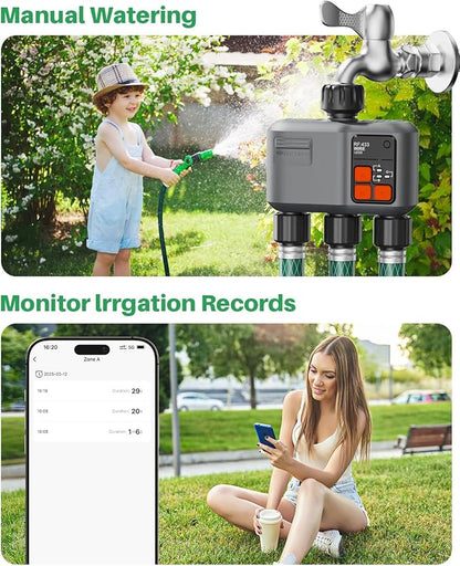WiFi Sprinkler Timer 3 Zone with 984 Feet RF Gateway, 3 Outlet Smart Water Timer for Garden Hose with Rain Delay/Manual/Automatic,WiFi Water Hose Timers for Garden & Lawns