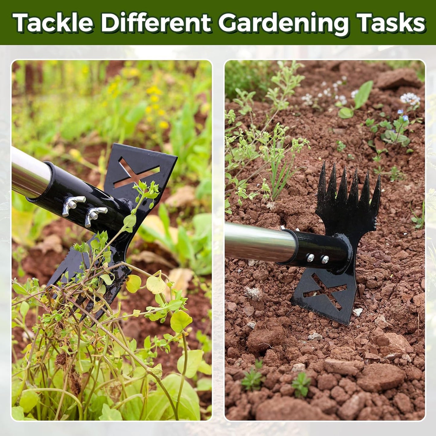 Weed Puller Tool with Long Handle - 44" Heavy Duty Manual Weeder & Garden Hoe, 2 in 1 Uprooting Tool for Yard, Lawn, Flower Bed, and Patio, Durable Weed Remover for Gardening