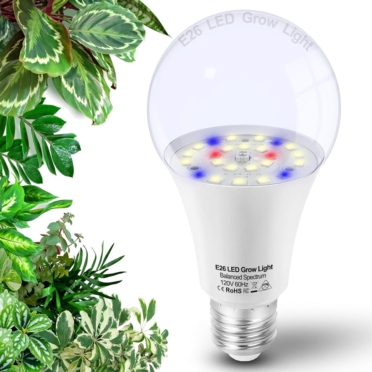 Grow Light Bulbs for Indoor Plants Full Spectrum E26 A19 10W,Grow LED Light Bulb with Balanced Spectrum 5000K Blue Red for Seeds Greens Laboratory,School,Greenhouse, Indore Garden, Hydroponic,1Pcs