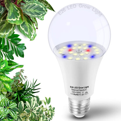 Grow Light Bulbs for Indoor Plants Full Spectrum E26 A19 10W,Grow LED Light Bulb with Balanced Spectrum 5000K Blue Red for Seeds Greens Laboratory,School,Greenhouse, Indore Garden, Hydroponic,1Pcs