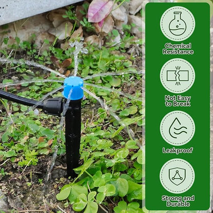 50PCS 1/4” Drip Irrigation Drippers with Lock, Kalolary Drip Irrigation Emitters for 4/7mm Tube, Adjustable 360 Degree 8 Holes Water Flow Sprayer Micro Spray Drip System Parts for Lawn Yard (Blue)