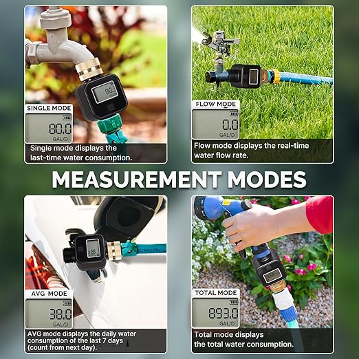 Brass Water Flow Meter with LCD - Accurate Gallon/Liter Measurement for Pool Filling, RV Tank, Garden Hose & Lawn Sprinkler