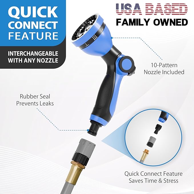 USA Based Retractable Garden Hose Reel, 1/2 in x 50 ft Quick Connect 10-Pattern Sprayer, Wall Mounted Auto Self Retracting Water Hose Reels, UV Resistant Automatic Rewind 180° Mount | Gray