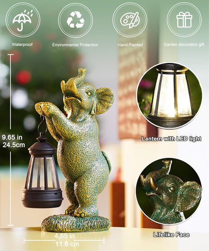 Solar Elephant Garden Statues for Outdoor: Outside Sculpture Lantern Decor for Yard Lawn Porch Patio Balcony Decorations Gifts for Grandma Mom Women
