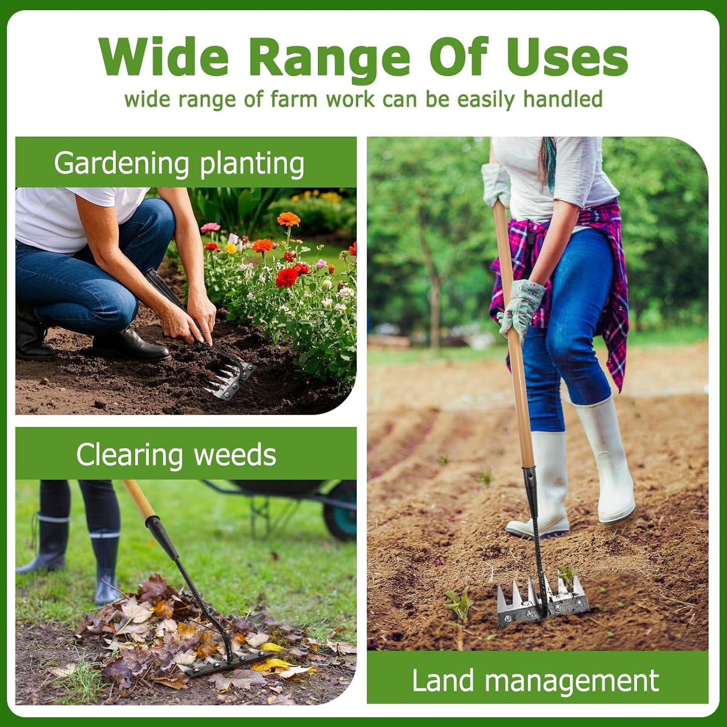 Gardenia Iron Weeding Rake, 2.0 Iron Weeding Rake with Long Handle, 6 Teeth Heavy Duty Puller Tools for Gardening, Weedings ,Lawn