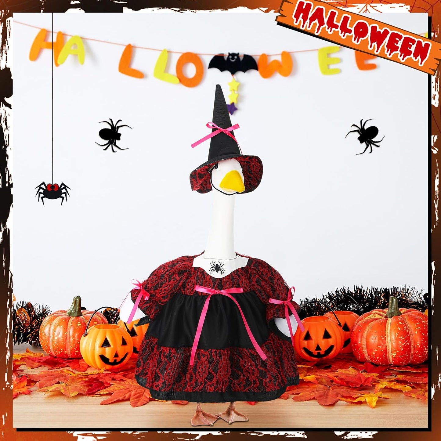 Suzile Halloween Porch Goose Outfit Witch Costume for 23" High Cement or Plastic Goose Clothes for Yard Lawn Outdoor Garden Patio Halloween Gothic Vampire Dress up Concrete Duck Statue Holiday Decor